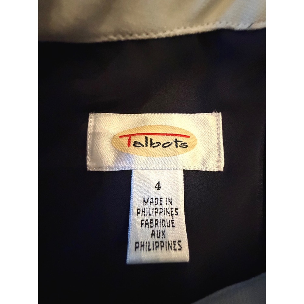 Talbots Navy Blue Short Sleeve Fit and Flare Dress White Contrast Collar Size 4 - Picture 3 of 3